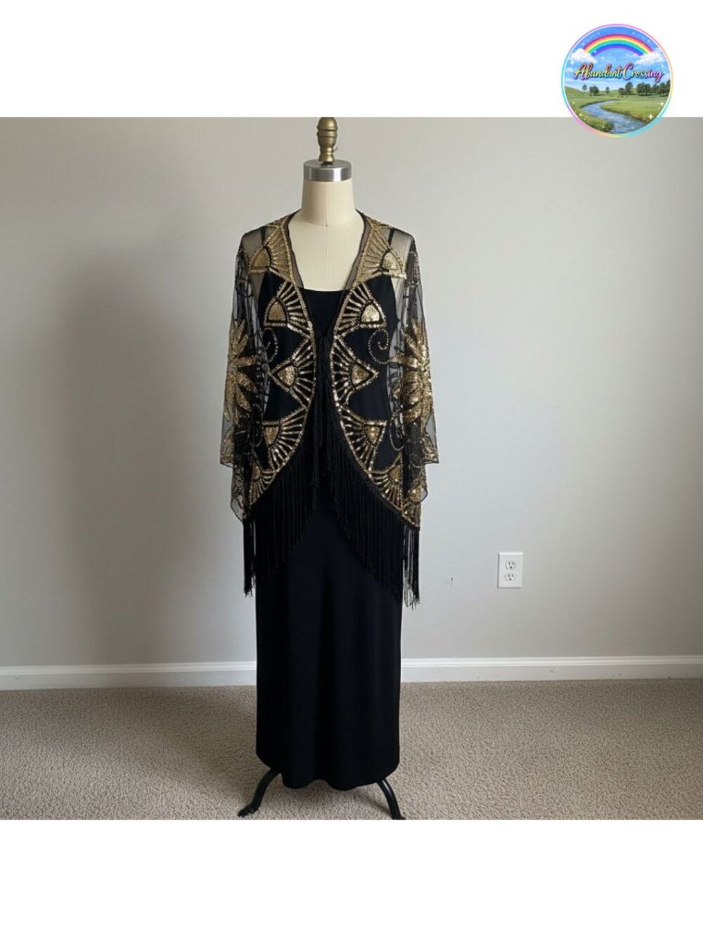 SWEETV 1920s Long Shawl Wrap Sequin Flapper Evening Formal Party